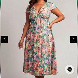 Tadashi Shoji NWOT Floral Midi Dress Twist Front V-Neck Size 22Q